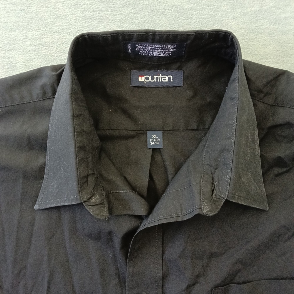 Puritan Mens XL Black Button Down Shirt Long Sleeve Wrinkle Free 17-17.5 34/35